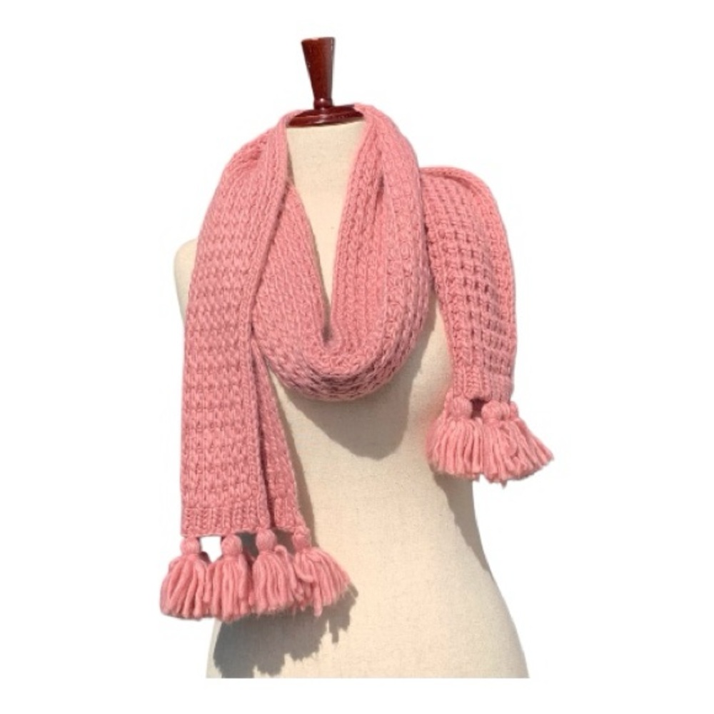 Berkshire Fashion Inc Cozy Pink Knit Scarf With Pom Pom Tassels